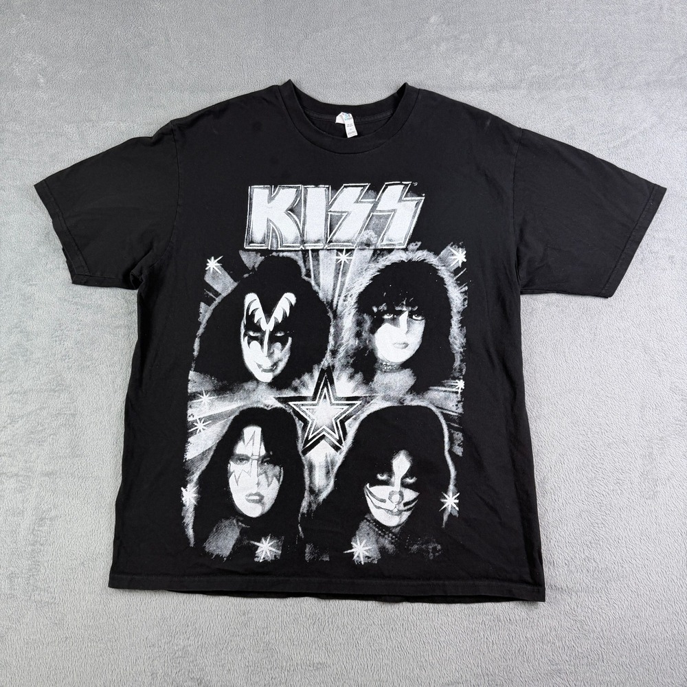 KISS Band Graphic T-Shirt Black Short Sleeve Rock Music Tee Mens XL Tee Styled